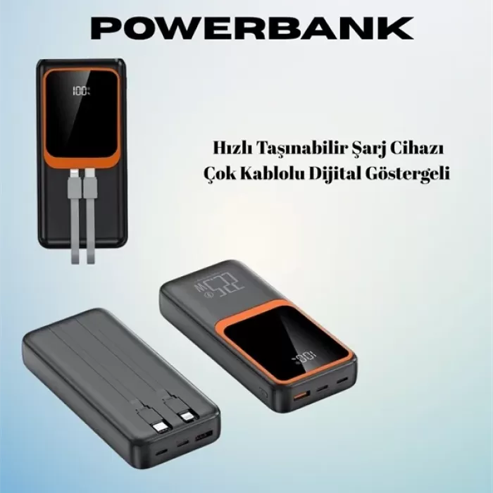 ® Yeni Ürün 20000 Mah Powerbank | Çok Kablolu Dijital Göstergeli Yüksek Hızlı Şarj Cihazı
