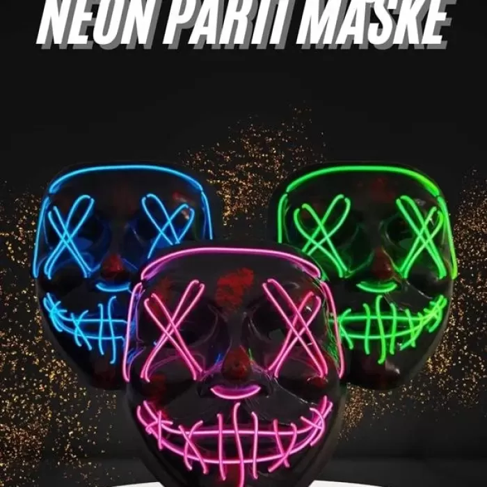 ® Yeni Ürün Hallowen Parti Maskesi Neon Led Işıklı Maske 3 Modlu Cadılar Bayramı Maskesi