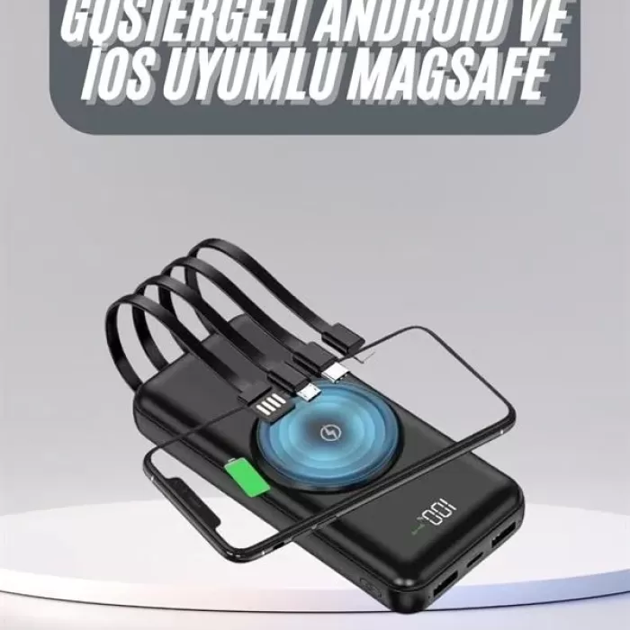 ® Yeni Ürün Kablosuz Çoklu Şarj Girişli 10.000 Mah Kablolu Powerbank Taşınabilir