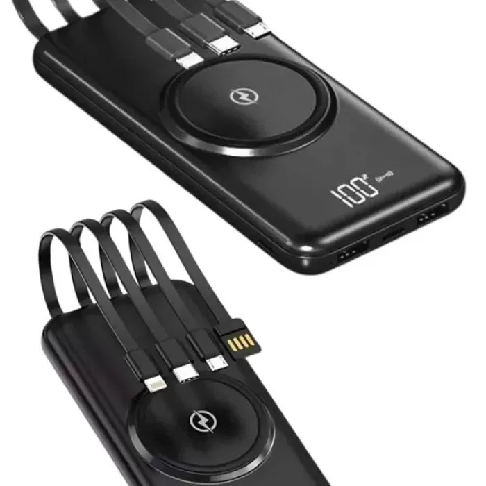® Yeni Ürün Kablosuz Çoklu Şarj Girişli 10.000 Mah Kablolu Powerbank Taşınabilir