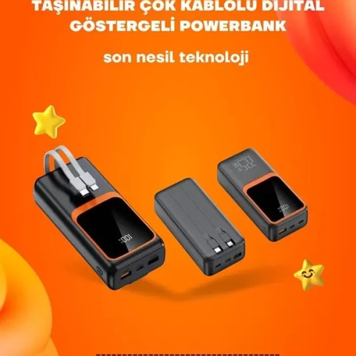 ® Yeni Ürün Powerbank 20000 Mah | 22.5w Hızlı Şarj Dahili Kablolu Lcd Ekranlı Şarj Cihazı