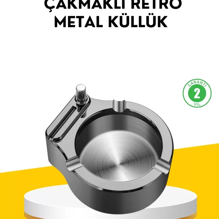 ® Yeni Ürün Çakmaklı Küllük Paslanmaz Metal Yuvarlak Tasarım