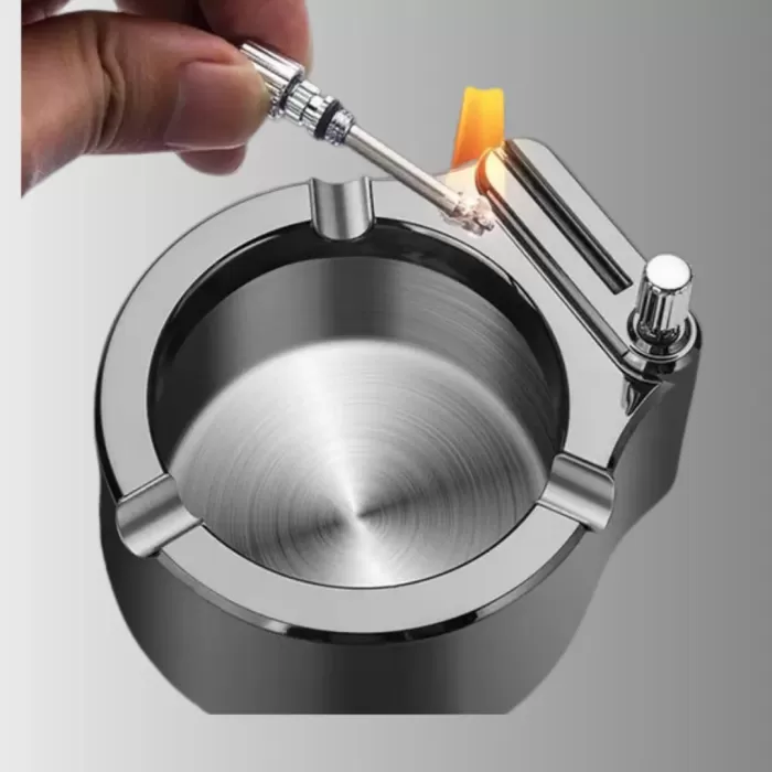 ® Yeni Ürün Çakmaklı Küllük Paslanmaz Metal Yuvarlak Tasarım