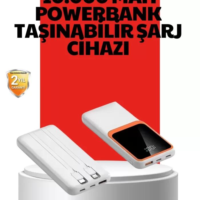 ® Yeni Ürün 10000 Mah Taşınabilir Powerbank – Çift Çıkışlı Type-c Ve Lightning Uyumlu