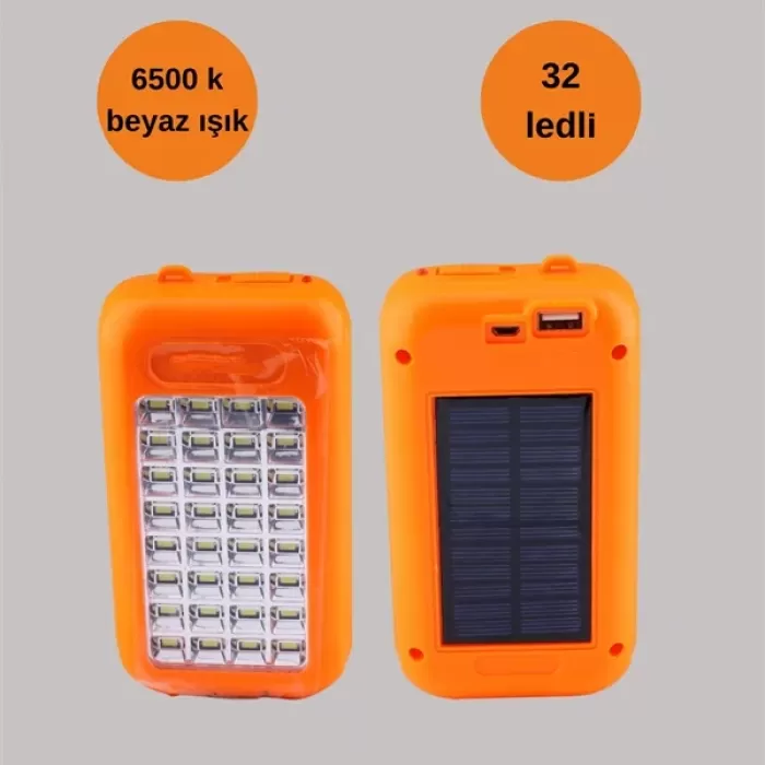 ® Yeni Ürün Gold Silver Gs-875 Outdoor Powerbank & Işıldak – Güneş Paneli 32 Led 10000 Mah Çift Çıkış