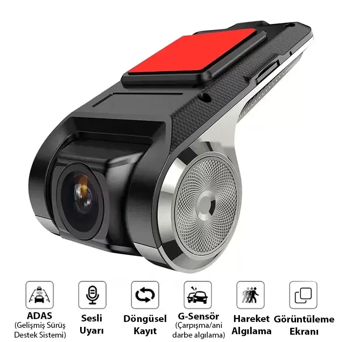 ® Yeni Ürün Ally Full Hd Mini Araç İçi Kamera | Geniş Açı Gece Görüşlü Döngüsel Kayıt Kompakt Dash Cam-(5775)