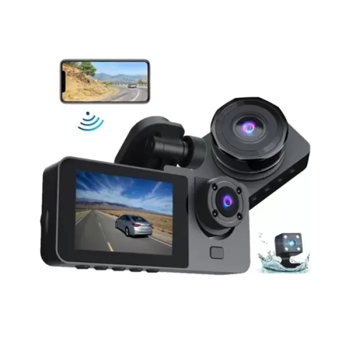 ® Yeni Ürün 1080p Ön + 720p Arka & İç KameraSuya Dayanıklı Araç Güvenlik Kamerası