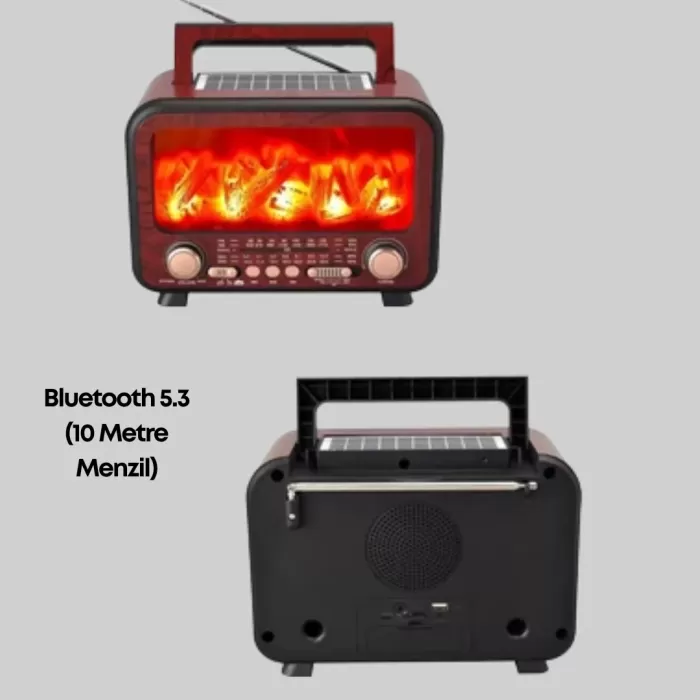 ® Yeni Ürün Solar Şarjlı Şömine Işıklı Bluetooth HoparlörRadyo Usb Tf Kart Destekli