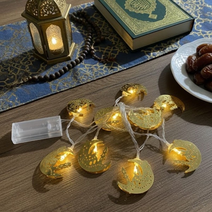 ® Yeni Ürün 10 Adet Sarkıtlı Ramazan Hilal Üstü Cami Temalı LED IşıkPilli 2 Metre Ramazan Süsü, İslami Dekorasyon, Ev ve Mekanlar İçin Dekoratif Ortam