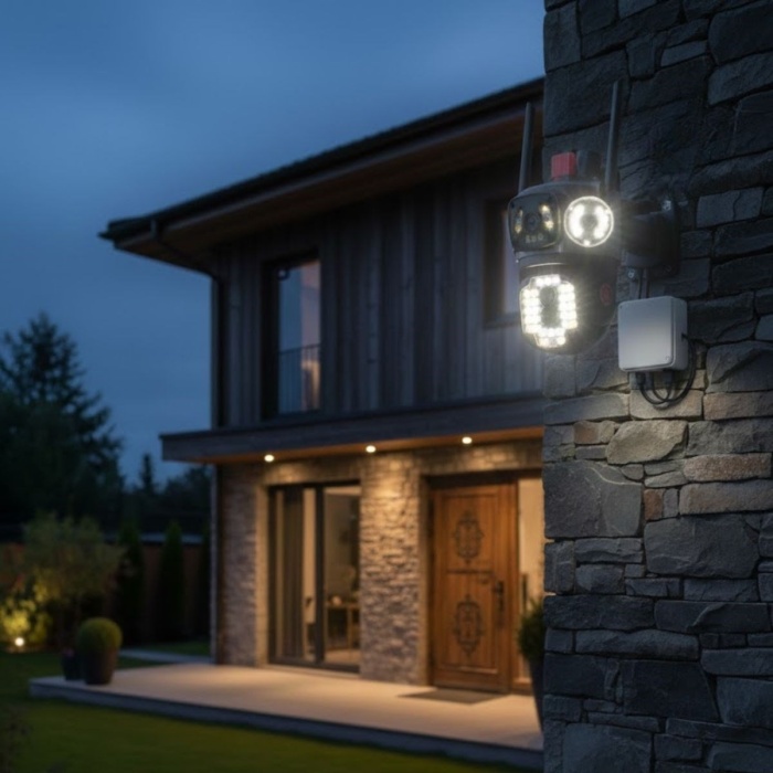 ® Yeni Ürün Kablolu Akıllı Güvenlik Kamerası4 Kameralı Çok Lensli, 360° PTZ Hareketli, Çift Antenli, Gece Görüşlü, Dış Mekan IP Kamera