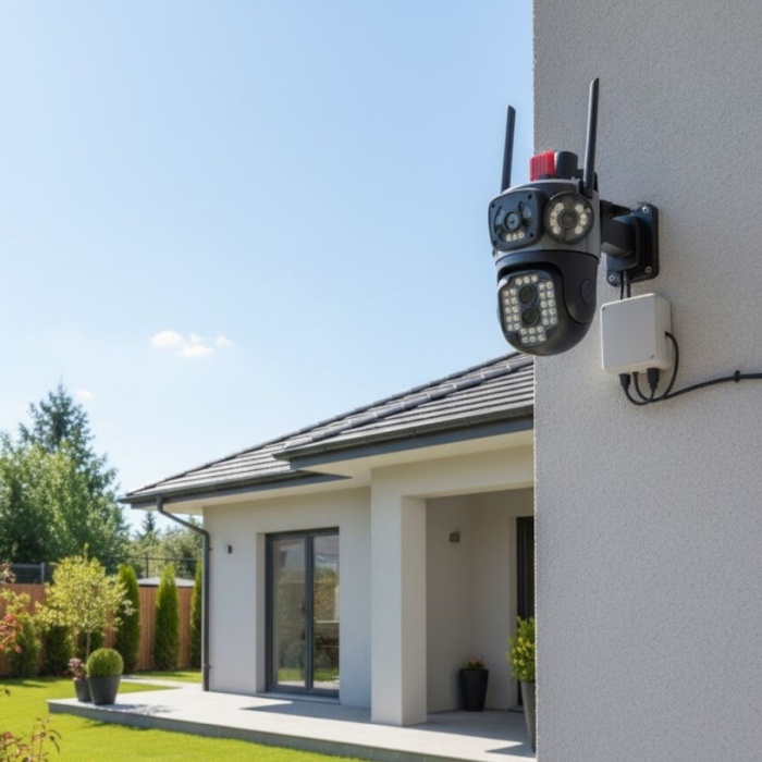 ® Yeni Ürün Kablolu Akıllı Güvenlik Kamerası4 Kameralı Çok Lensli, 360° PTZ Hareketli, Çift Antenli, Gece Görüşlü, Dış Mekan IP Kamera