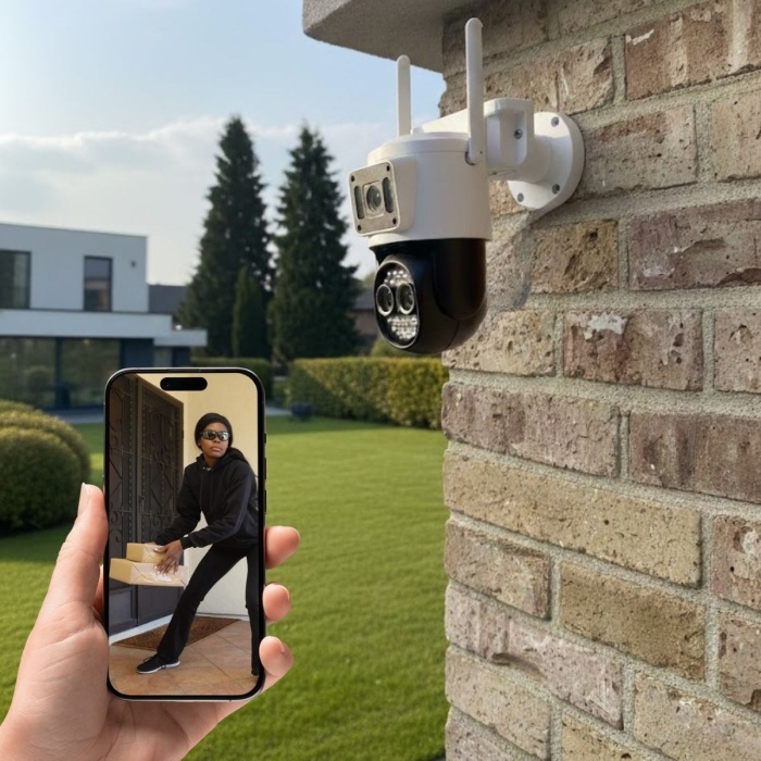 ® Yeni Ürün 3 Kameralı Kablolu Akıllı Güvenlik Kamerası360° PTZ Hareketli, Çift Antenli, WiFi IP, Gece Görüşlü Dış Mekan Kamera