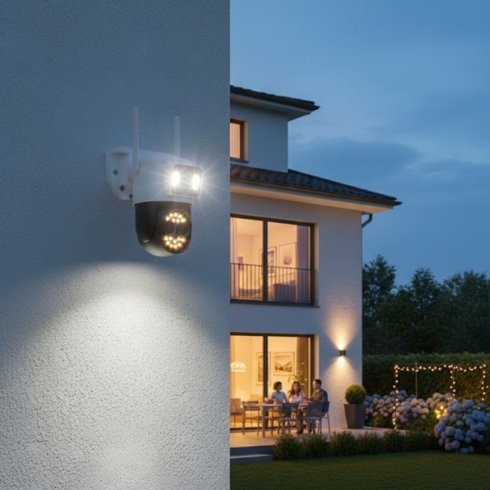 ® Yeni Ürün 3 Kameralı Kablolu Akıllı Güvenlik Kamerası360° PTZ Hareketli, Çift Antenli, WiFi IP, Gece Görüşlü Dış Mekan Kamera