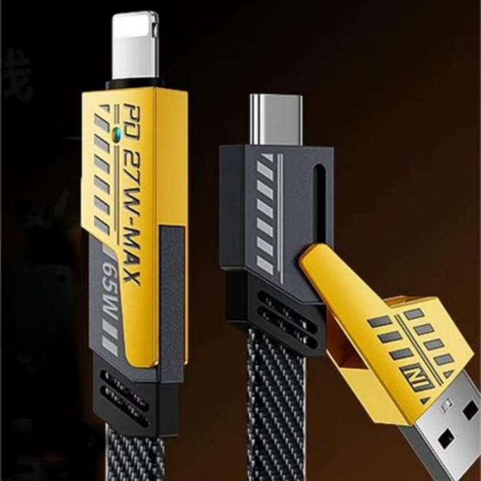 ® Yeni Ürün 4in1 65W Hızlı Şarj KablosuType-C to USB-A + Type-C to Lightning, 27W PD Destekli Çoklu Şarj Kablo