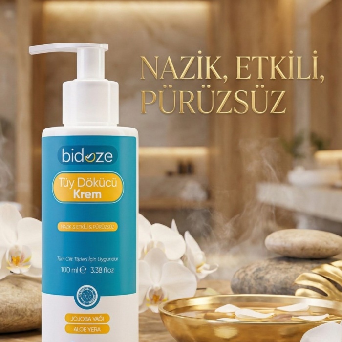 ® Yeni Ürün Bidoze Tüy Dökücü Krem 100 Ml | Aloe Vera ve Hindistan Cevizi Yağlı Pürüzsüzlük