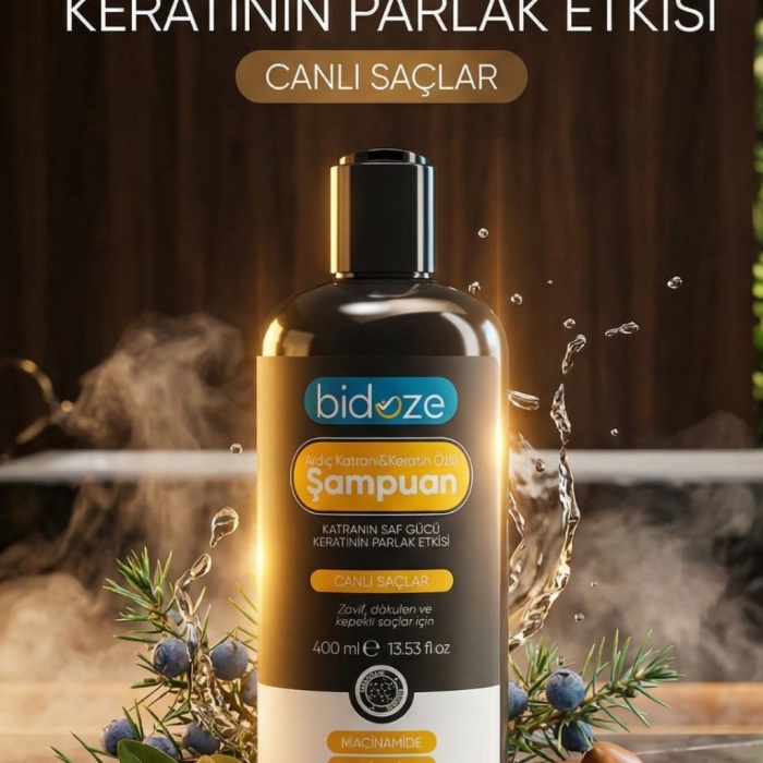 ® Yeni Ürün Bidoze Ardıç Katranı & Keratin Şampuanı 400 Ml | Kepek, Kaşıntı ve Dökülme Karşıtı