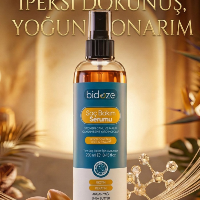 ® Yeni Ürün Bidoze Besleyici Onarıcı Yoğun Saç Bakım Serumu 250 ML | Argan Keratin Biotin Kolajen Zengin İçerikli | Kabarma Önleyici & Isı Koruyucu