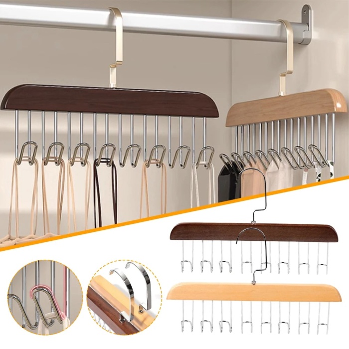® Yeni Ürün 8 Kancalı Askı Çok Fonksiyonlu Ahşap Kemer Kravat Eşarp Dolap Askısı