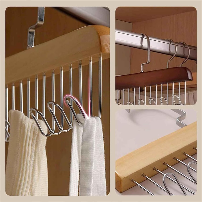 ® Yeni Ürün 8 Kancalı Askı Çok Fonksiyonlu Ahşap Kemer Kravat Eşarp Dolap Askısı