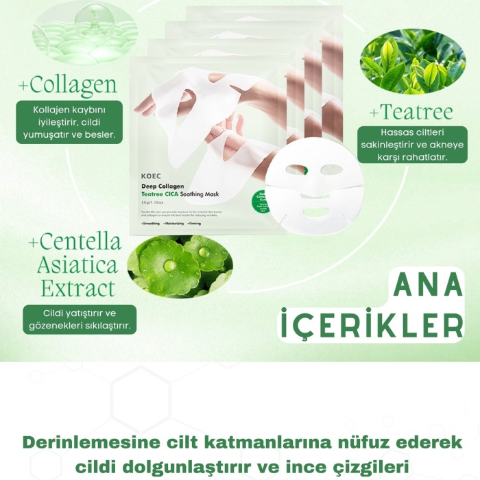 ® Yeni Ürün Kolajen Şeffaf Kore MaskesiTeatree Cica İçerikli Cilt Yatıştırıcı ve Akne Karşıtı