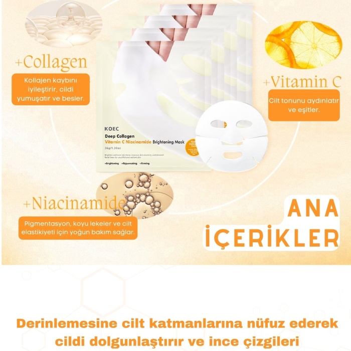 ® Yeni Ürün Kolajen Şeffaf Kore MaskesiC Vitamin ve Niacinamide İçerikli Parlaklık ve Nemlendirme 4 Adet