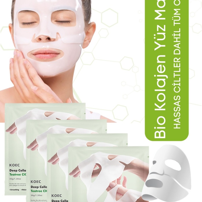 ® Yeni Ürün Kolajen Şeffaf Kore MaskesiTeatree Cica İçerikli Cilt Yatıştırıcı ve Akne Karşıtı 4 Adet