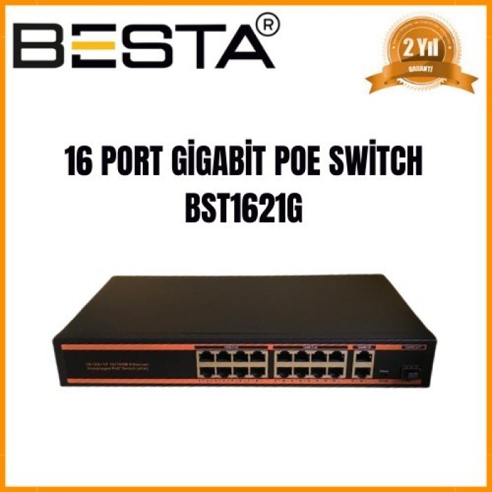 ® Yeni Ürün 16 PORT GİGABİT POE SWİTCH 10/100/1000 Mbps BST1621G