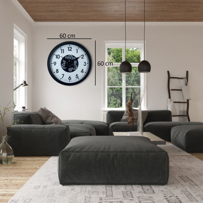 Siyah Standart 60 Cm Çarklı Duvar Saati