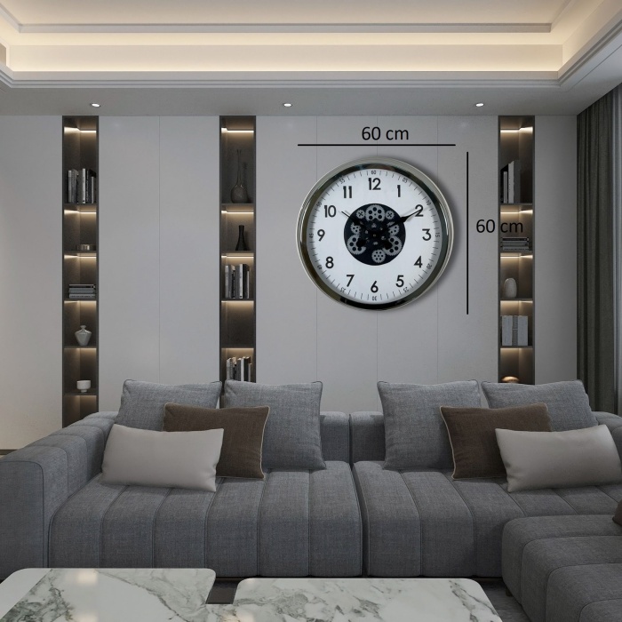 Krom Şıklık Sade 60 Cm Çarklı Duvar Saati