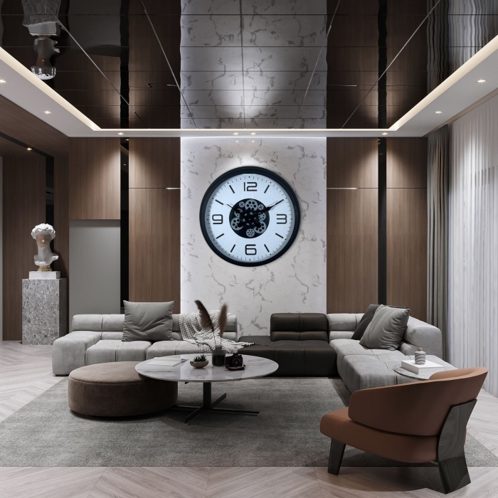 Siyah Şık 60 Cm Çarklı Duvar Saati