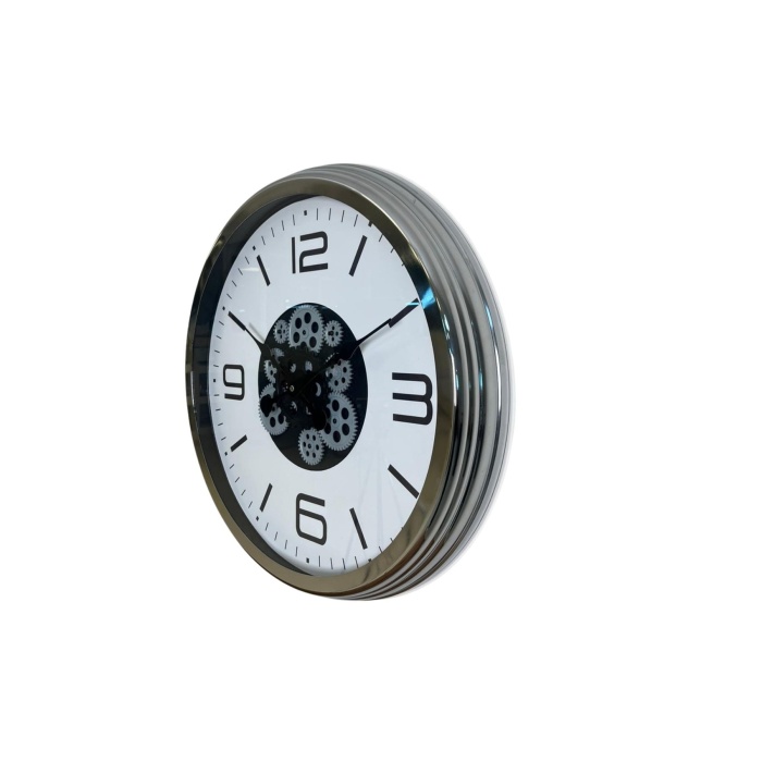 Krom Modern 60 Cm Çarklı Duvar Saati