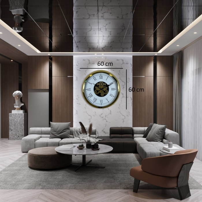 Luxury Gold 60 Cm Çarklı Duvar Saati