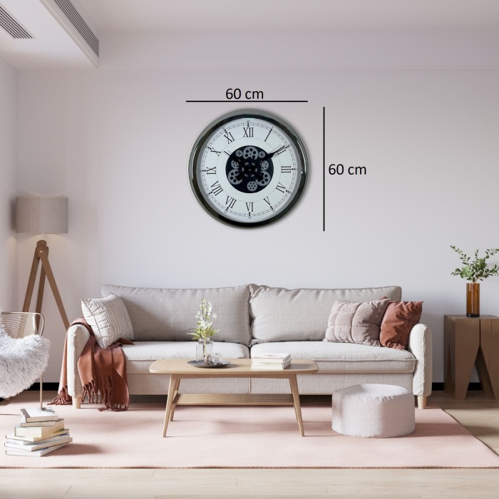 Silver Empire 60 Cm Çarklı Krom Duvar Saati