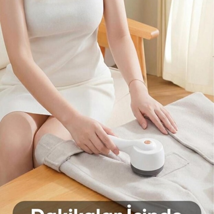 ® Yeni Ürün 6 Bıçaklı Şarjlı Tüy Ve Tiftik Temizleme Makinesi Beyaz Yuvarlak Tasarım YEDEK BIÇAKLI