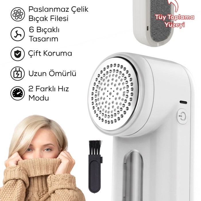 ® Yeni Ürün Şarjlı 2 Hızlı 6 Bıçaklı Tüy ve Tiftik Temizleme Makinesi