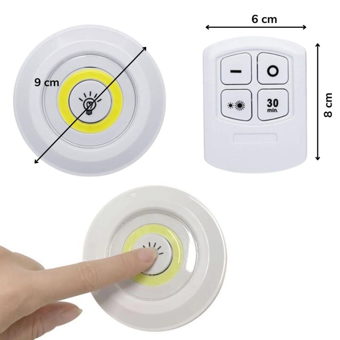 ® Yeni Ürün 3lü Uzaktan Kumandalı Pilli Yapışkanlı Kablosuz Led Spot Lambalar