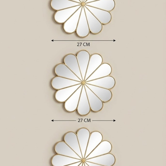 ® Yeni Ürün 3’lü Gold Güneş Desenli Duvar Aynası Seti 27 cm | Dekoratif Yuvarlak Ayna