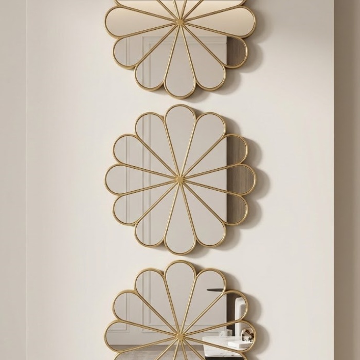 ® Yeni Ürün 3’lü Gold Güneş Desenli Duvar Aynası Seti 27 cm | Dekoratif Yuvarlak Ayna