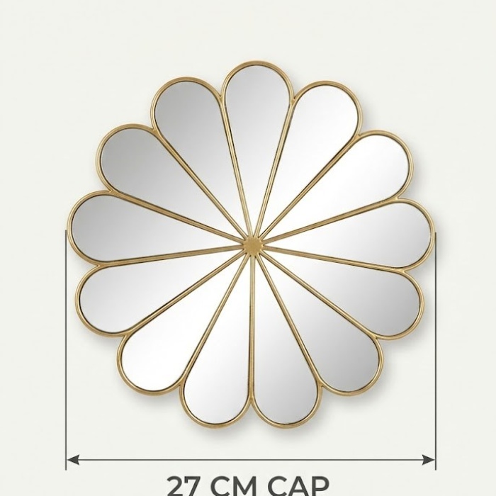 ® Yeni Ürün 3’lü Gold Güneş Desenli Duvar Aynası Seti 27 cm | Dekoratif Yuvarlak Ayna