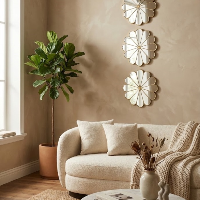 ® Yeni Ürün 3’lü Gold Güneş Desenli Duvar Aynası Seti 27 cm | Dekoratif Yuvarlak Ayna