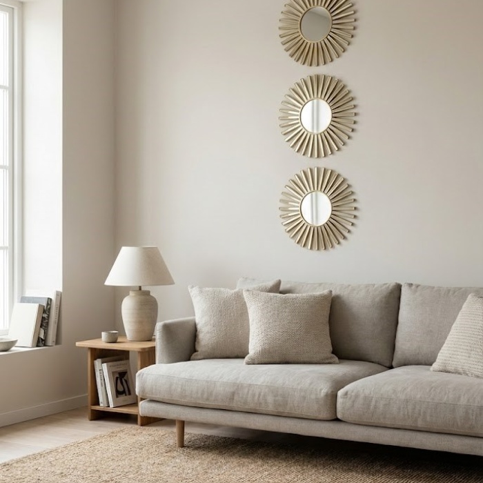 ® Yeni Ürün 3’lü Gold Güneş Desenli Duvar Aynası Seti 27 cm | Dekoratif Yuvarlak Ayna