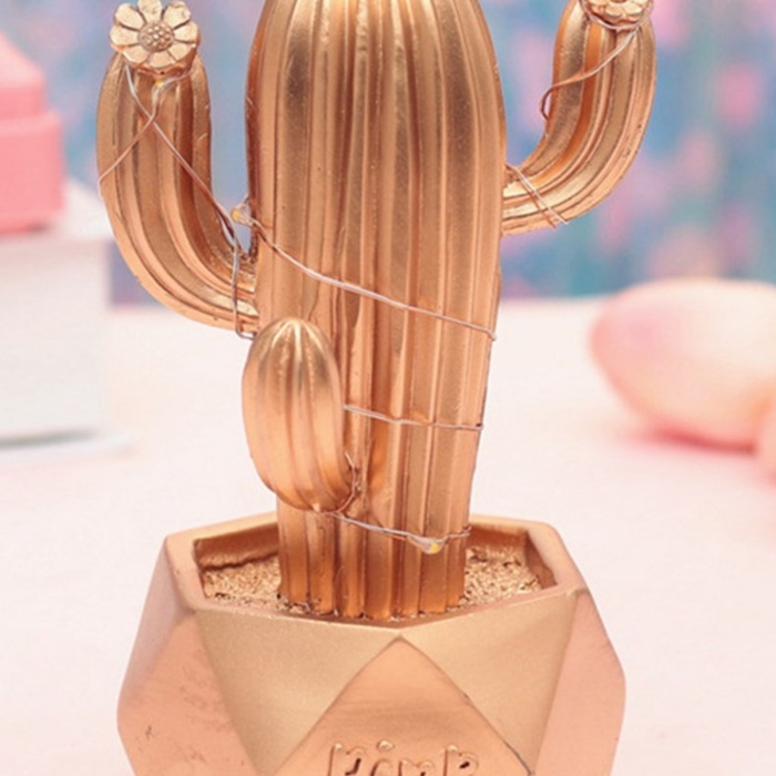 ® Yeni Ürün Led Işıklı Sevimli Kaktüs Dekoratif Masa Lambası Mini Biblo Gece Lambası-GOLD