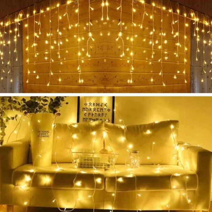 ® Yeni Ürün 8 Fonksiyonlu 16 Saçaklı Perde Led 3 x 1 (Günışığı)