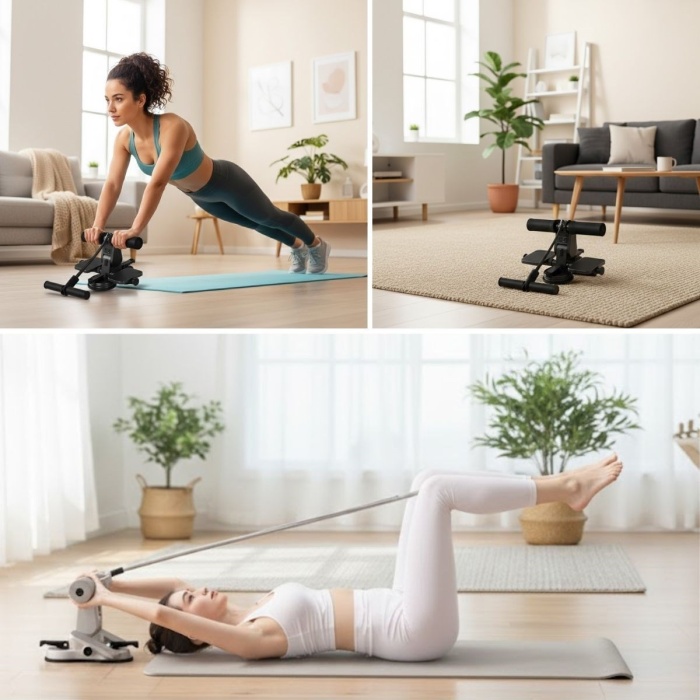 ® Yeni Ürün 4 Direnç Bantlı Mekik Çekme Spor AletiKarın, Kol ve Tüm Vücut İçin Evde Egzersiz Aleti