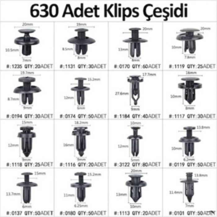 ® Yeni Ürün 630 Adet Trim Klips SetiOto Panel, Kapı Döşeme, Tampon ve Pervaz İçin Evrensel Raptiye Bağlantı Elemanları