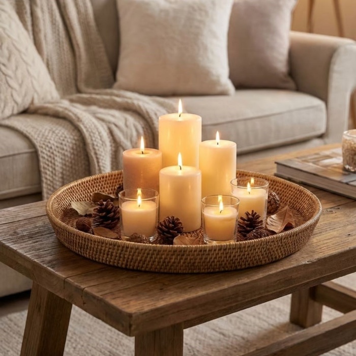 ® Yeni Ürün 40 cm Plastik Rattan TepsiHasır Görünümlü Dekoratif Servis Tepsisi, Mutfak, Kahvaltı, Sunum ve Masaüstü Çok Amaçlı Organizer