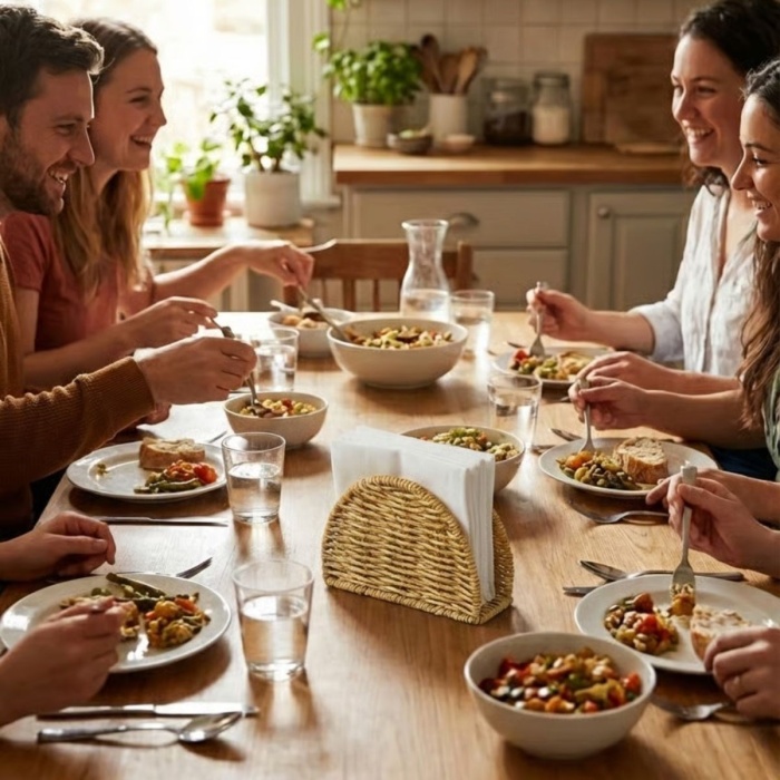 ® Yeni Ürün Dekoratif Plastik Rattan Yarım Yuvarlak Peçetelik–Doğal Hasır Dokulu Masaüstü Peçete Standı