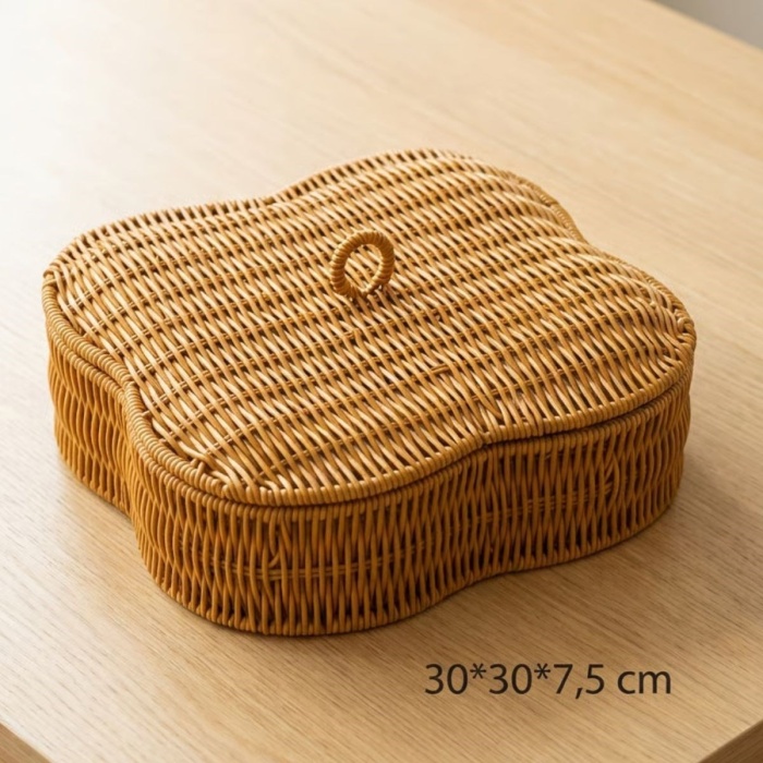 ® Yeni Ürün Kapaklı 5 Bölmeli Plastik Rattan Organizer KutuHasır Desenli Çok Amaçlı Saklama ve Sunum Sepeti Çerezlik
