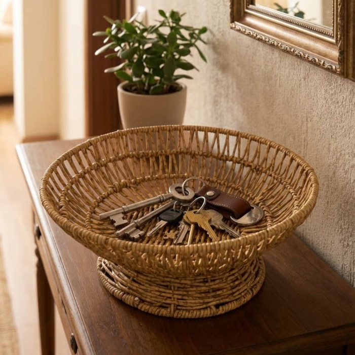 ® Yeni Ürün 28 cm Plastik Rattan Servis ÇanağıDoğal Hasır Görünümlü Dekoratif Meyve, Ekmek ve Sunum Kasesi