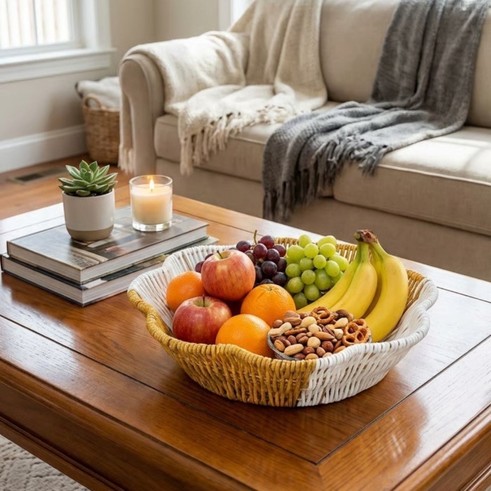 ® Yeni Ürün Çiçek Model Çift Renkli Plastik Rattan Ekmek ve Meyve SepetiÇok Amaçlı Banyo ve Mutfak DüzenleyiciYıkanabilir Organizer